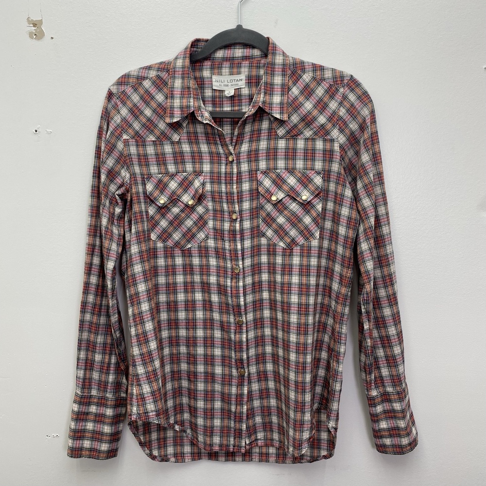 Nili Lotan Shirt Womens Small Western Plaid Shirt Rodeo Cowgirl Multicolor